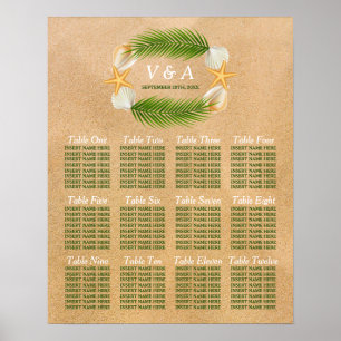Tropical Wreath Sandy Beach Wedding Seating Chart