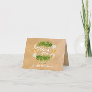 Tropical Wreath Sandy Beach Wedding Thank You Card
