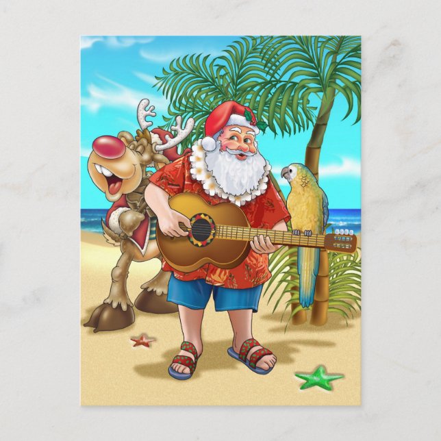 Tropical X-mas, Santa on the beach Holiday Postcard (Front)