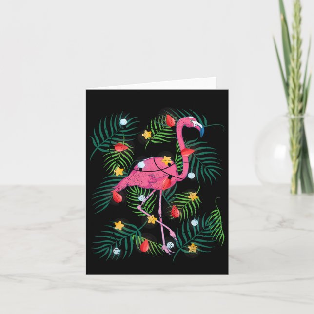 Tropical Xmas Funny Pink Flamingo Hawaiian Christm Card (Front)