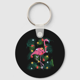 Tropical Xmas Funny Pink Flamingo Hawaiian Christm Key Ring