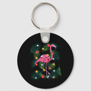 Tropical Xmas Funny Pink Flamingo Hawaiian Christm Key Ring