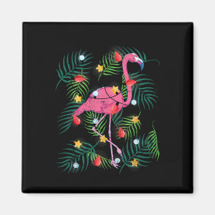 Tropical Xmas Funny Pink Flamingo Hawaiian Christm Magnet