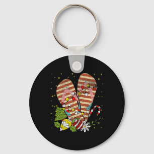 Tropical Xmas Summer Vacation Flip Flops Christmas Key Ring