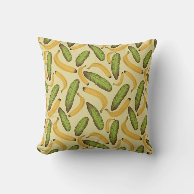 Tropical Yellow Banana Leaf Pattern  Cushion (Front)