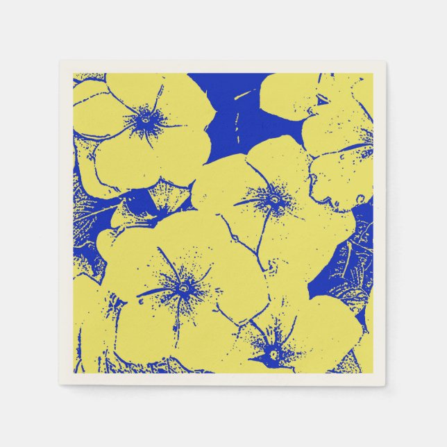 Tropical Yellow Blue Floral Napkin (Front)