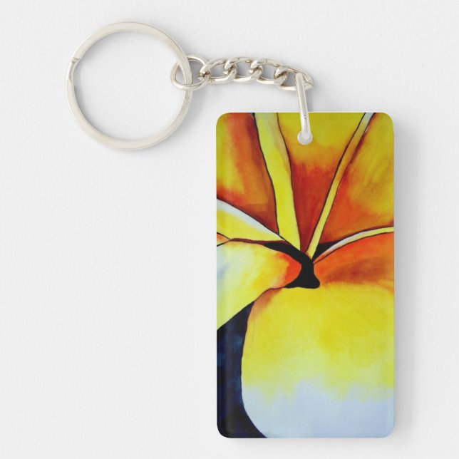Tropical Yellow Frangipani flower original art Key Ring (Front)