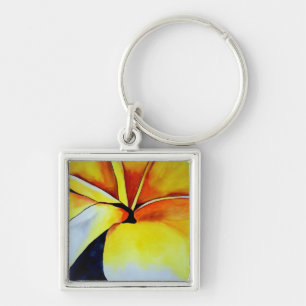 Tropical Yellow Frangipani flower original art Key Ring