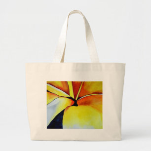 Tropical Yellow Frangipani flower original art Large Tote Bag