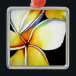 Tropical Yellow Frangipani flower original art Metal Ornament<br><div class="desc">with original art design from watercolour painting by Sacha Grossel of tropical yellow and white with lime green highlights frangipani flowers in close focus,  macro style. This bright,  colourful,  floral botanical design is reminiscent of summer,  surf culture,  hot weather and being near the beach.</div>