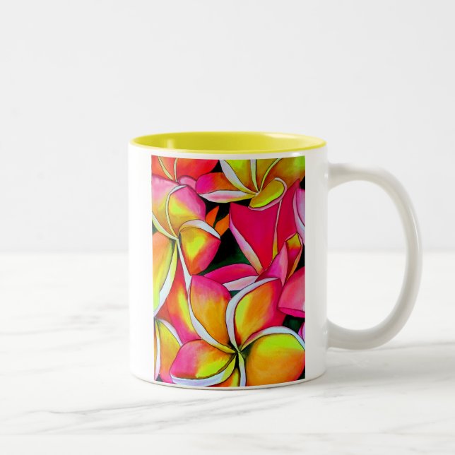 Tropical Yellow Frangipani flower Plumeria art Two-Tone Coffee Mug (Right)
