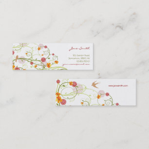 Tropical Yellow Hibiscus Floral Swirls Swallows Mini Business Card