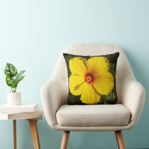 Tropical Yellow Hibiscus Flower Nature Photo Cushion