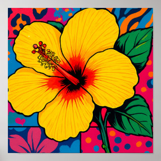 Tropical Yellow Hibiscus Flower Poster