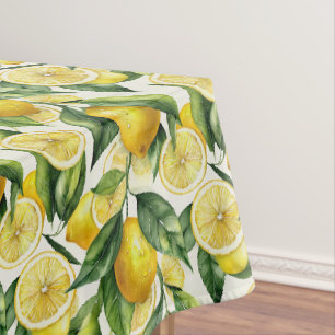 Tropical Yellow Lemon and Leaves Tablecloth