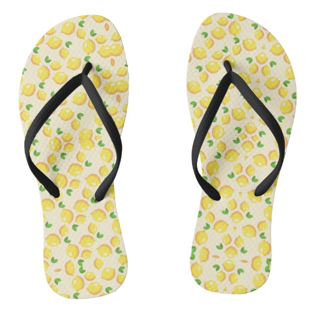 tropical yellow Lemon pattern on beige Thongs (Footbed)