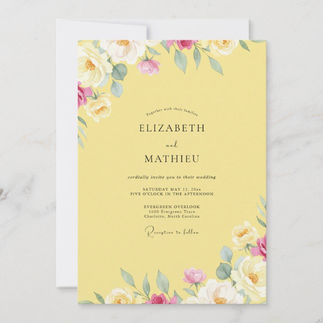 Tropical Yellow Peony Painted Wedding Invitation (Front)