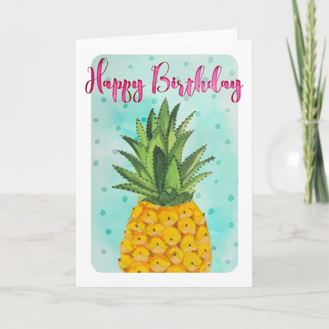 Tropical yellow Pineapple fruit Birthday Card (Front)