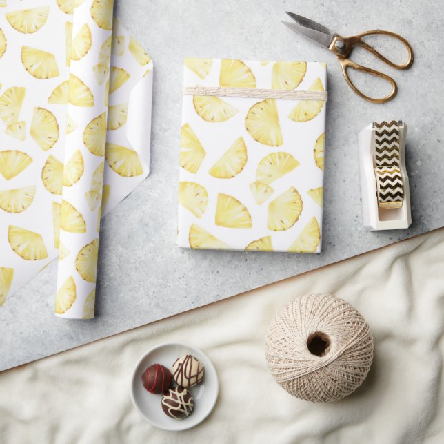 Tropical Yellow Pineapples Birthday Wrapping Paper (Crafts)