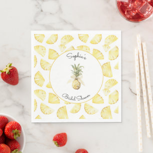 Tropical Yellow Pineapples Bridal Shower Napkin