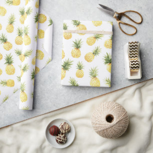 Tropical Yellow Pineapples Bridal Shower Wrapping Paper