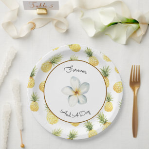 Tropical Yellow Pineapples Wedding Paper Plate