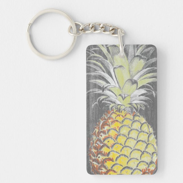Tropical Yellow Pinneapple on Grey Key Ring (Front)