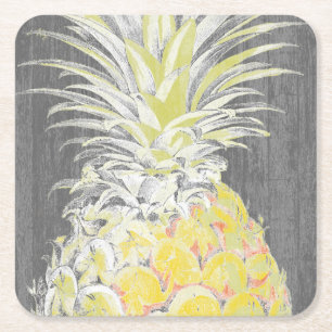 Tropical Yellow Pinneapple Square Paper Coaster