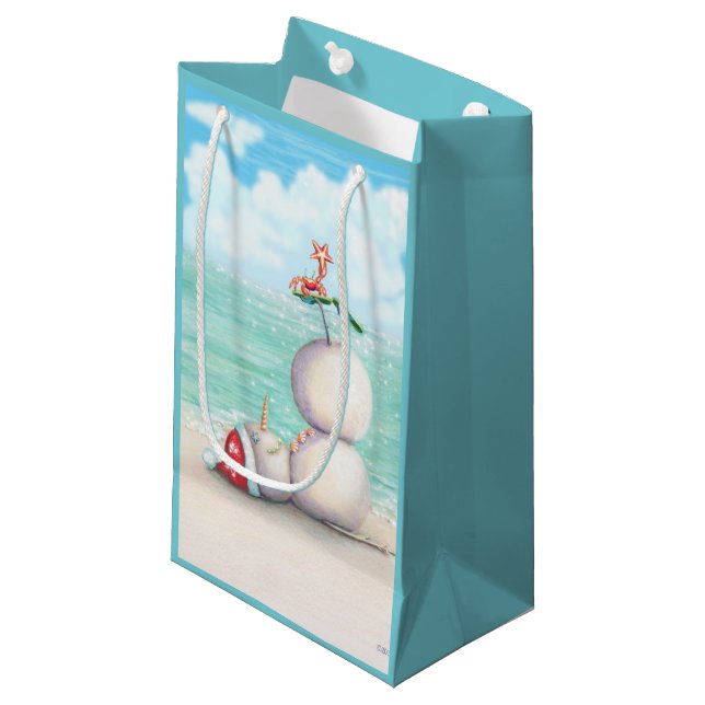 Tropical Yoga Snowman on the Beach Gift Bag (Front Angled)
