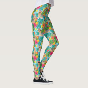 Tropical Yorkshire Terrier Beach Vibes Leggings