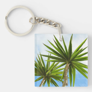 Tropical Yucca Palm Leaves Painting Effect Photo Key Ring