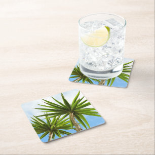 Tropical Yucca Palm Leaves Painting Effect Photo Square Paper Coaster