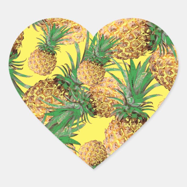 Tropical Yummy Pineapple Pattern Heart Sticker (Front)