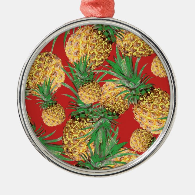 Tropical Yummy Pineapple Pattern Metal Ornament (Front)