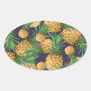Tropical Yummy Pineapple Pattern Oval Sticker