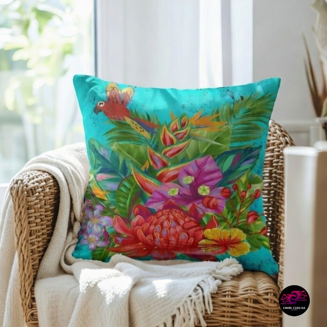 TropiColor Fusion Macaw & Floral Serenade Cushion (An accent piece that instantly changes the room)