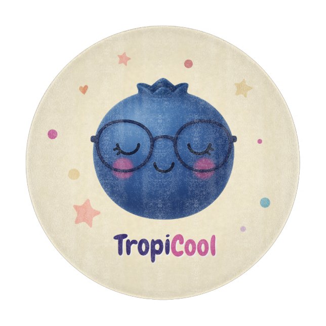 TropiCool Blueberry – Kawaii Fruit Kitchen Charm Cutting Board (Front)