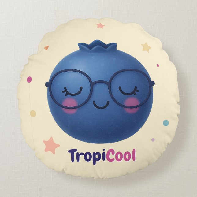 TropiCool Blueberry – Round Kawaii Fruit  Round Cushion (Front)