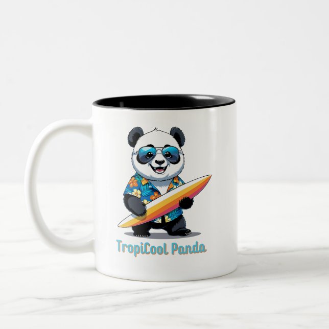 TropiCool Panda – Cute Cartoon Panda - Hawaiian Two-Tone Coffee Mug (Left)