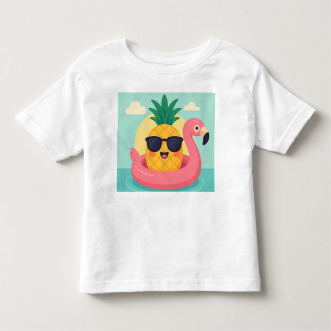Tropicool–Pineapple Flamingo Float Summer T-Shirt  (Front)