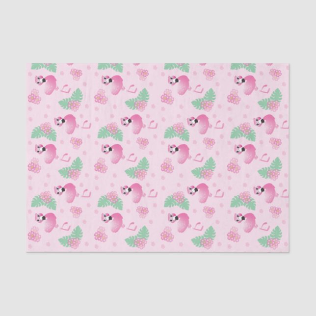 Tropics Flamingo Bird Flower Pattern Light Pink Tissue Paper (Front)