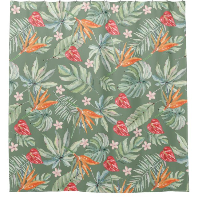 Tropics Flower and Foliage Fantasy Pattern Shower Curtain (Front)
