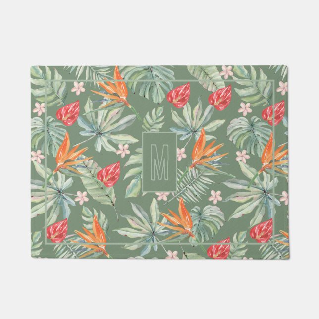 Tropics Flower and Foliage Fantasy with Monogram Doormat (Front)