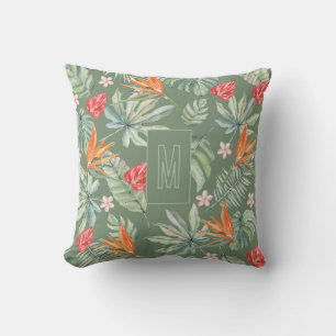 Tropics Flower Foliage Fantasy with Monogram Cushion