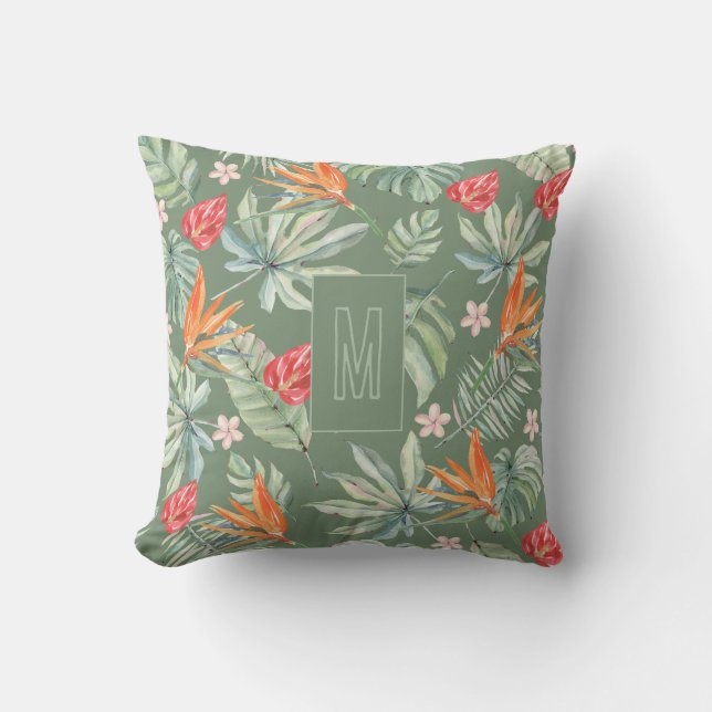 Tropics Flower Foliage Fantasy with Monogram Cushion (Front)