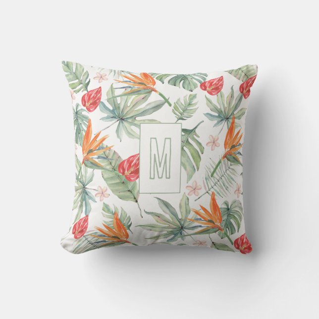 Tropics Flower Foliage Fantasy with Monogram Cushion (Front)