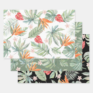  Tropics Flower Foliage Fantasy with Monogram Wrapping Paper Sheet
