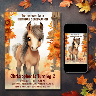 Trot on Over Cute Autumn Horse Fall Birthday Invitation
