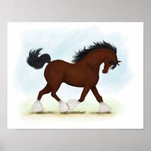 Trotting Bay Clydesdale Horse Draught Horse Poster