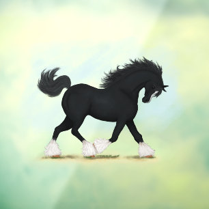 Trotting Black Shire Horse Equestrian Decal